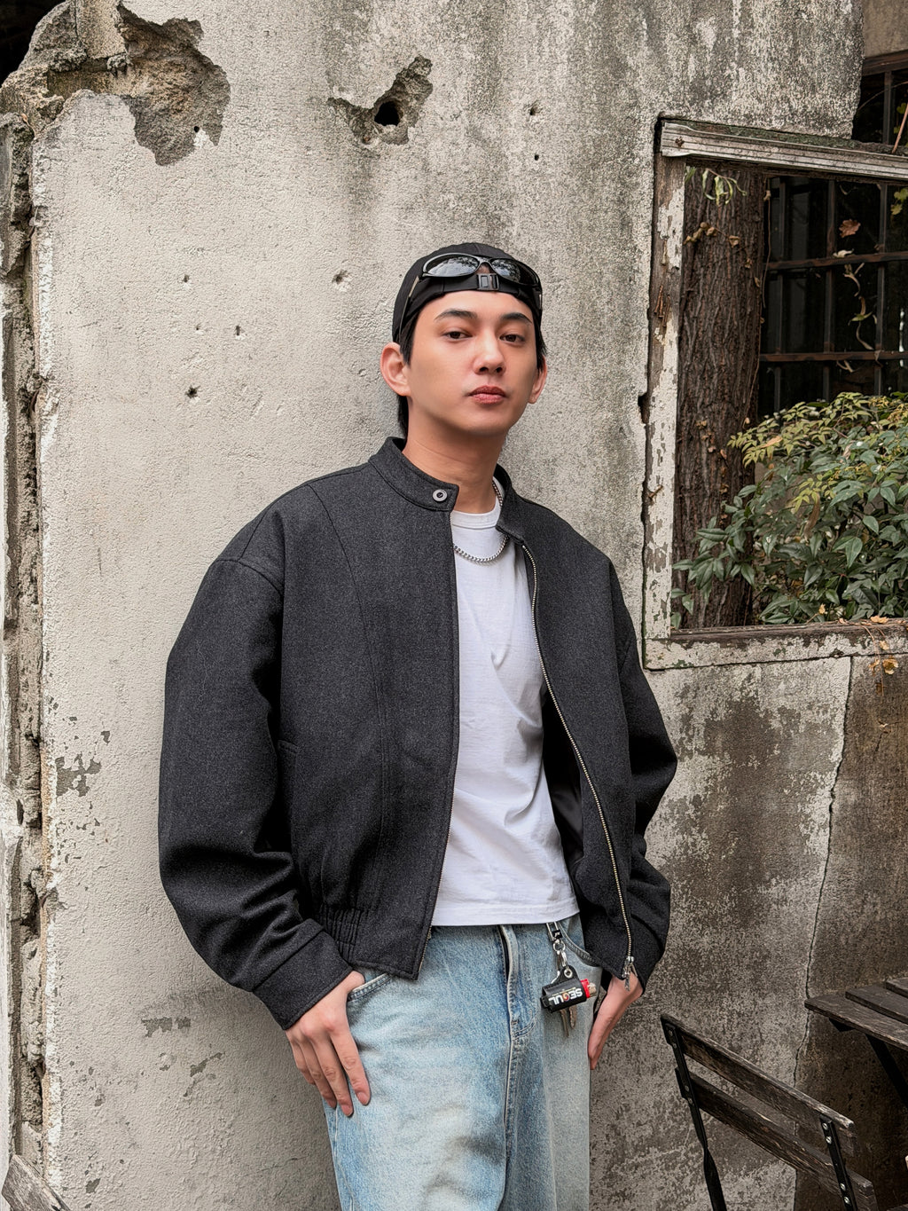 寬肩擴型立領夾克