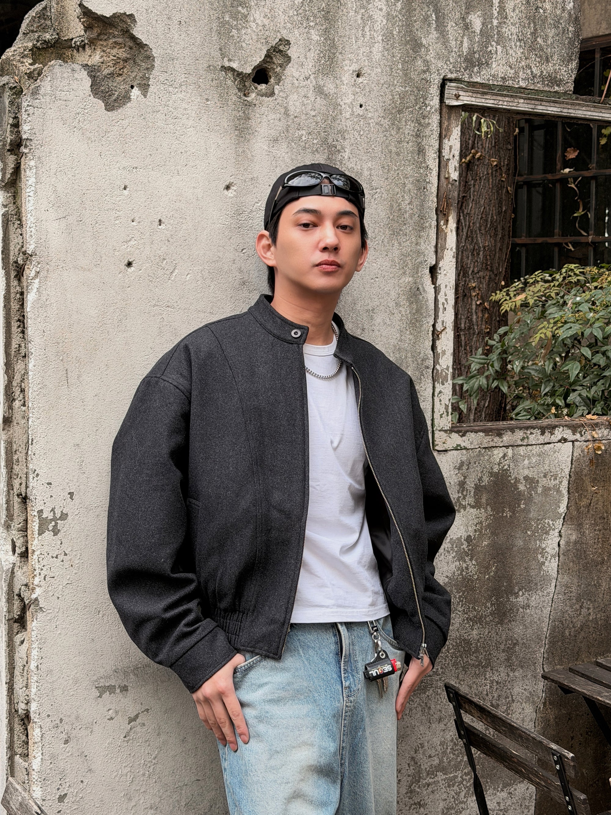 寬肩擴型立領夾克