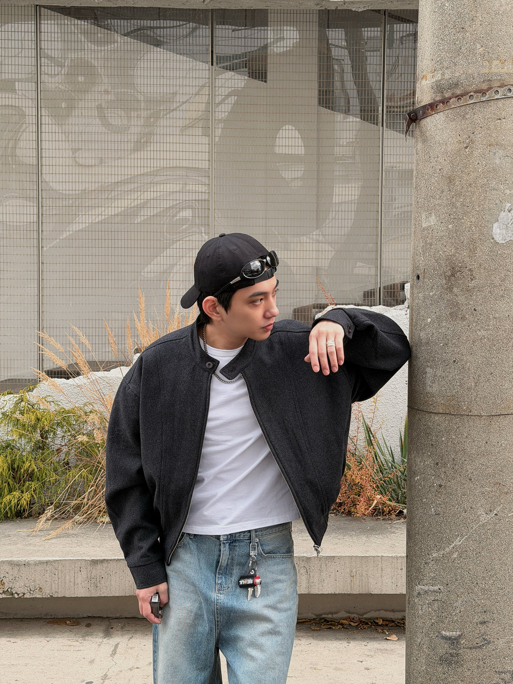 寬肩擴型立領夾克