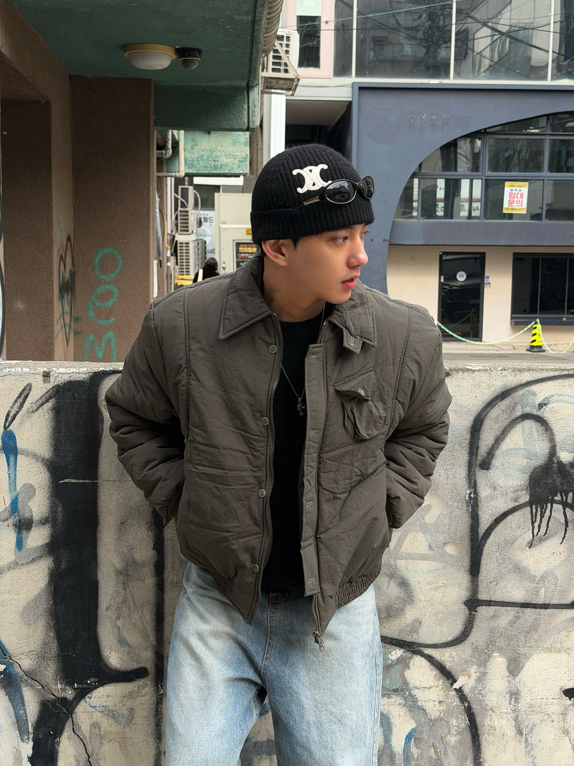 復古立領工裝棉夾克