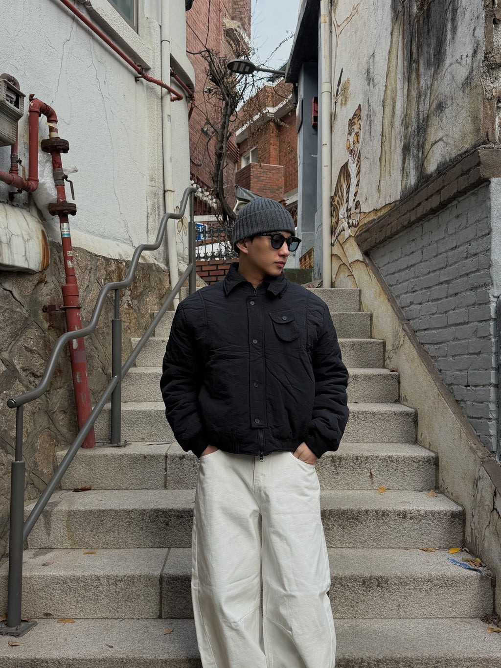 復古立領工裝棉夾克