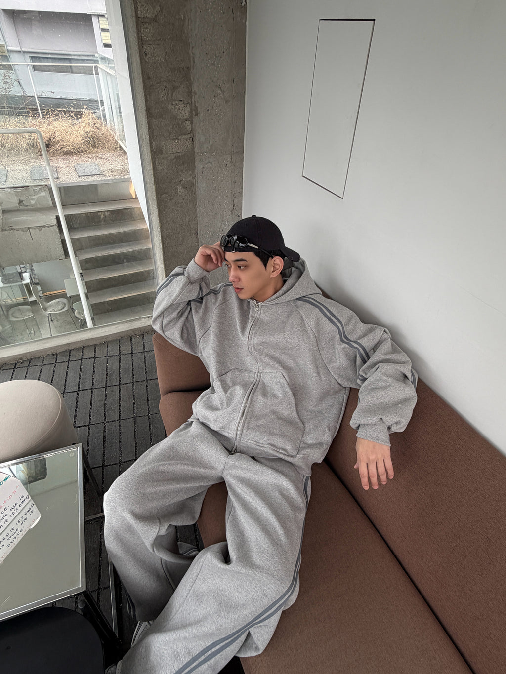 韓系寬鬆滾邊運動連帽套裝