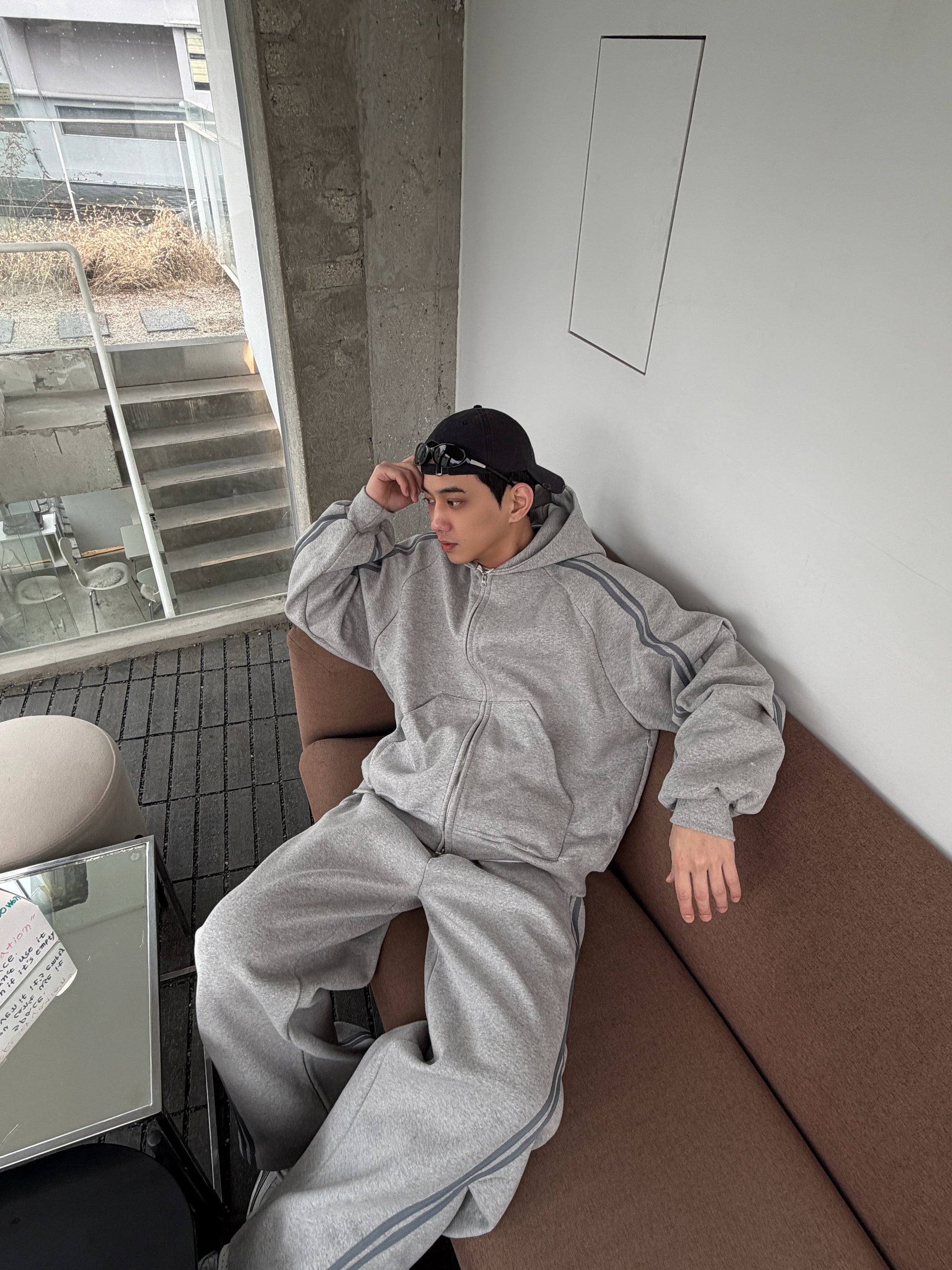 韓系寬鬆滾邊運動連帽套裝