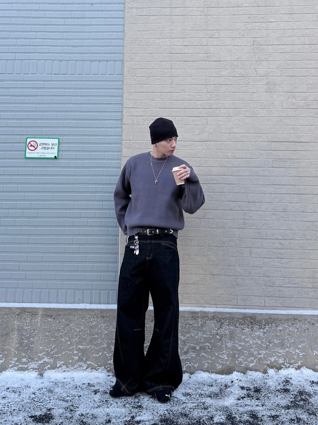 寬鬆廓形羅紋針織毛衣