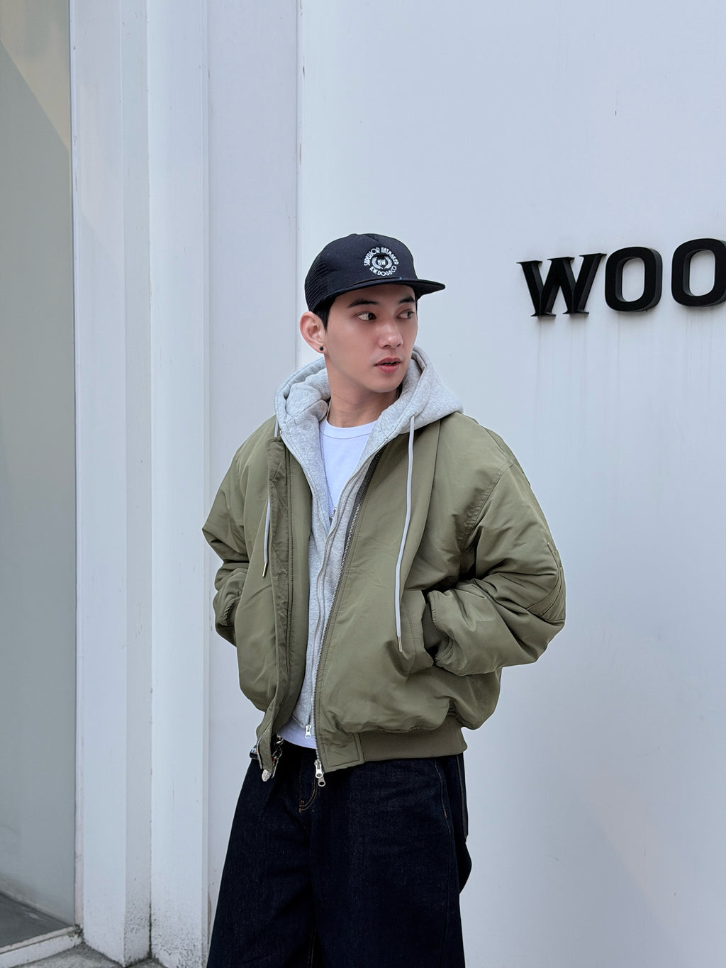 假兩件飛行連帽夾克(可拆式)