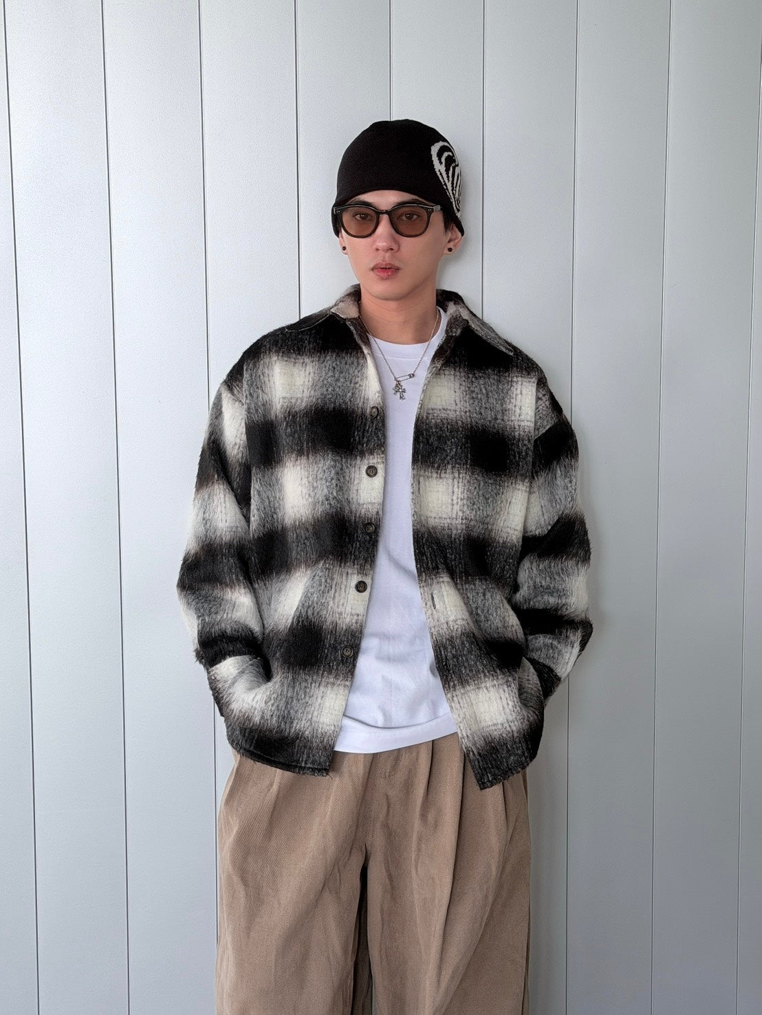 漸層磨毛格紋襯衫