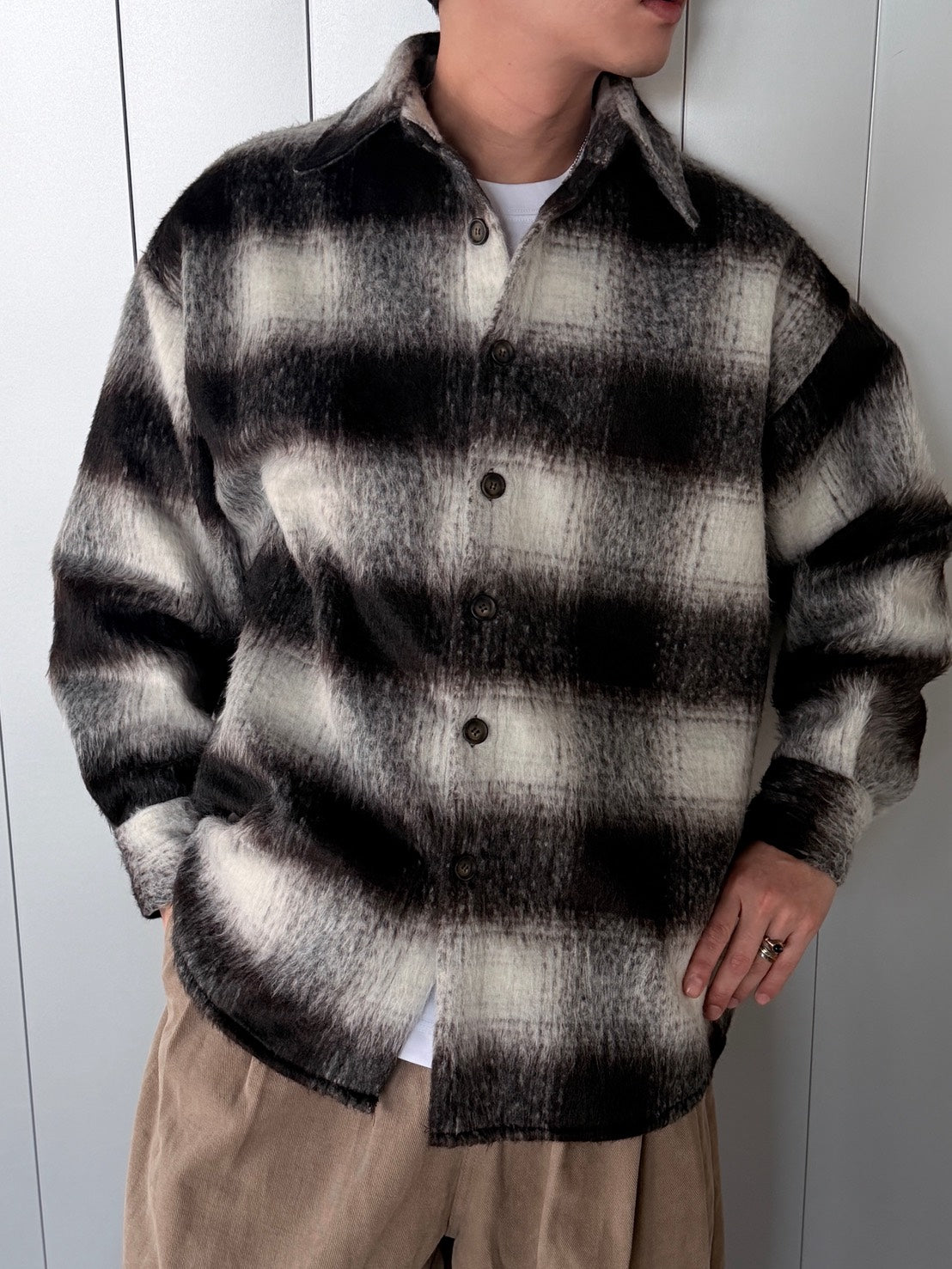 漸層磨毛格紋襯衫