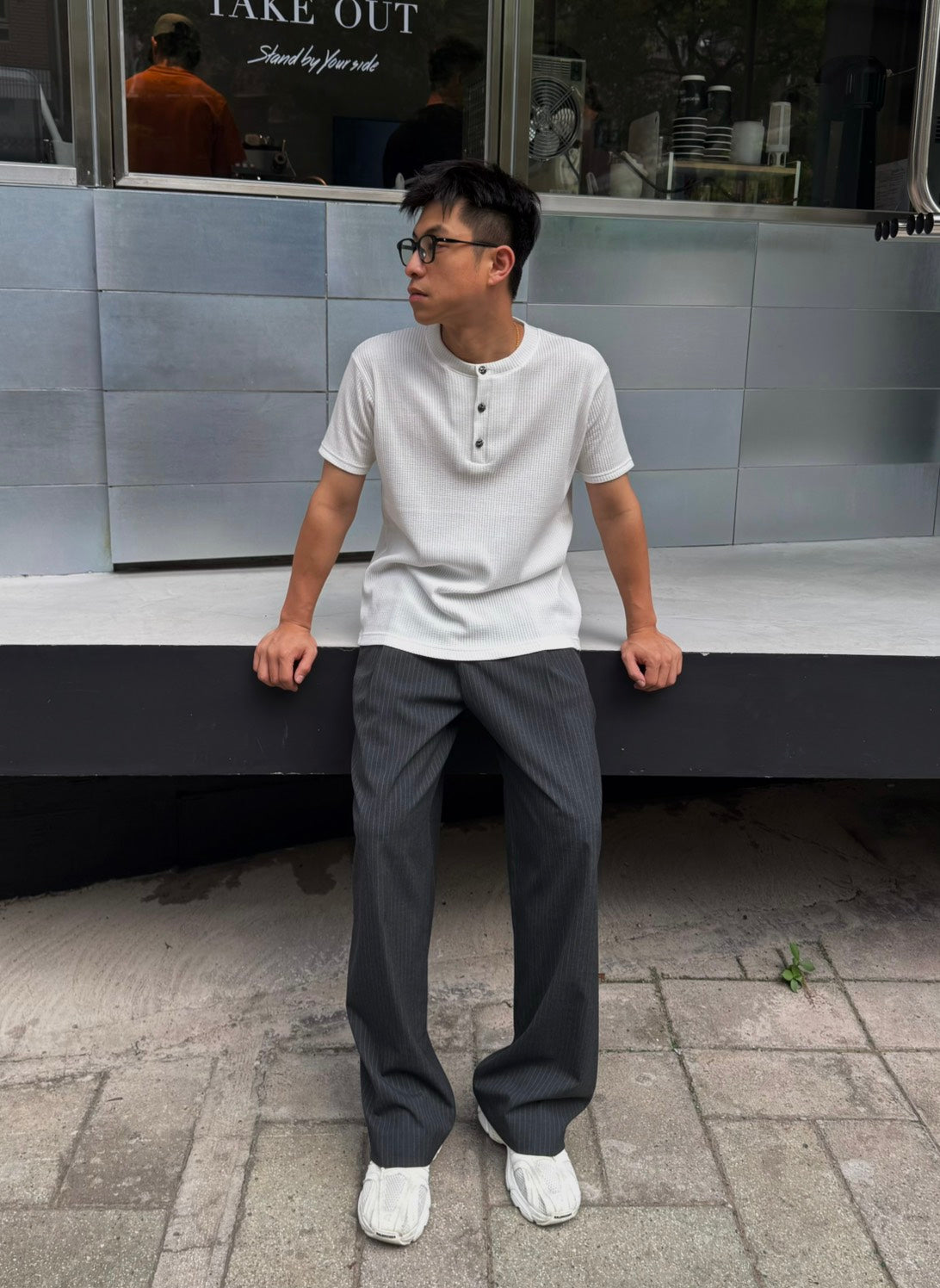 條紋直筒西裝褲