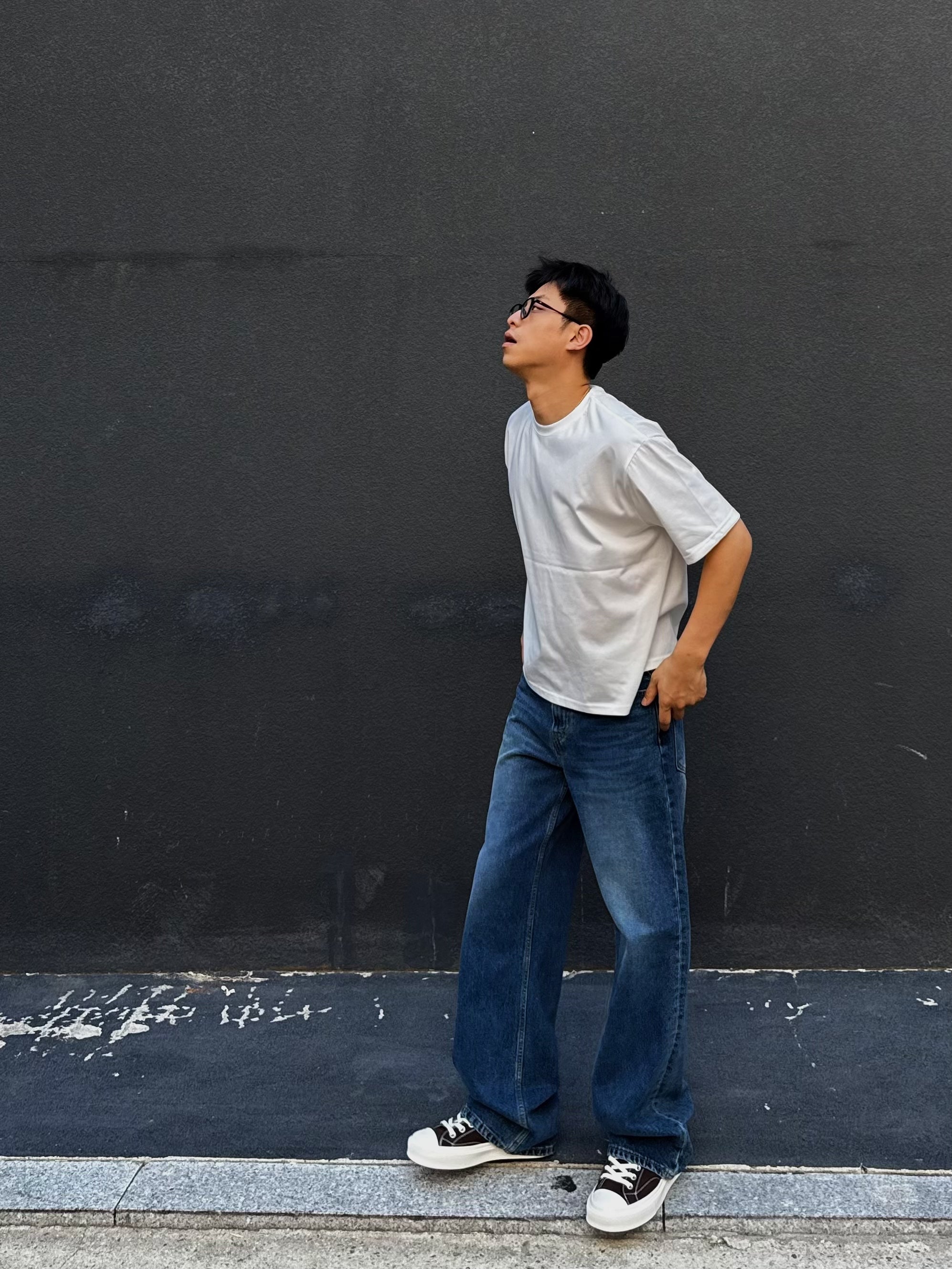 假兩件修身牛仔褲