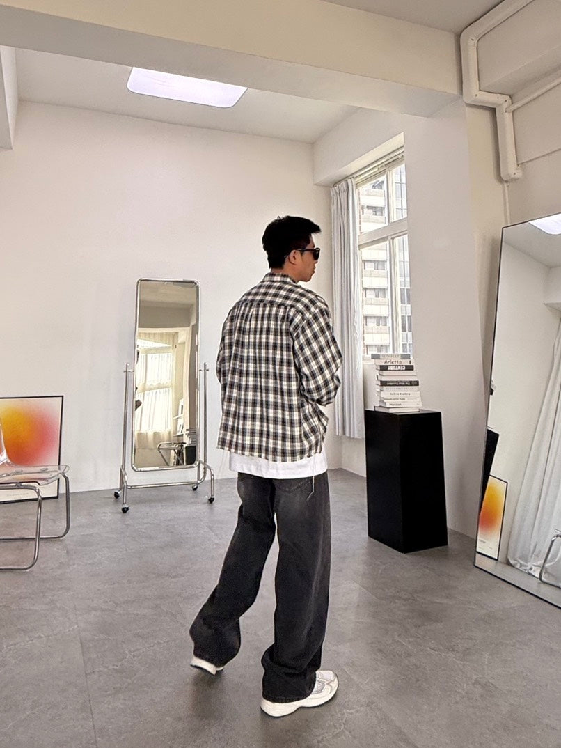 短版針織格紋衫